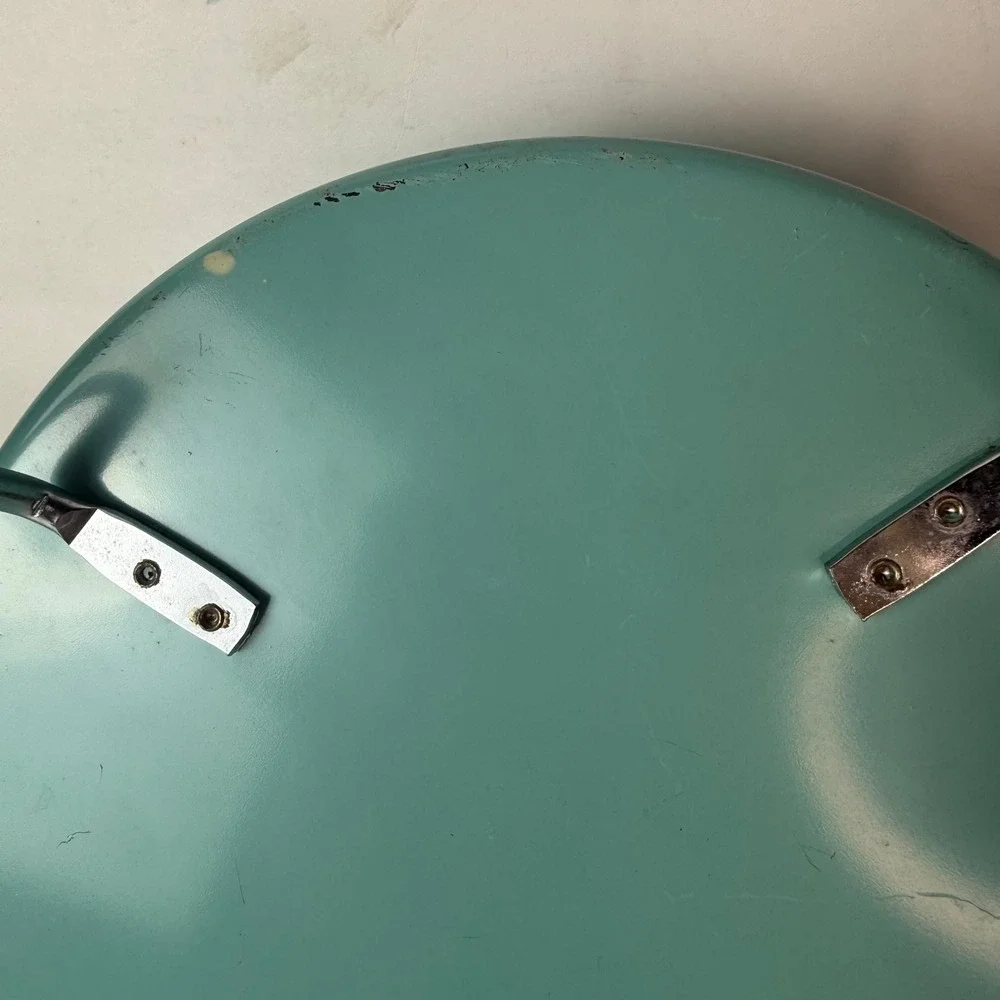 RARE Vtg Pyrex Atomic Turquoise Wheat 595 Chafing Serving Dish Chrome Cradle Lid